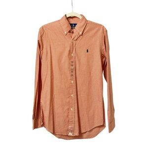 Ralph Lauren orange brown plaid preppy Custom Fit long sleeve button up shirt S